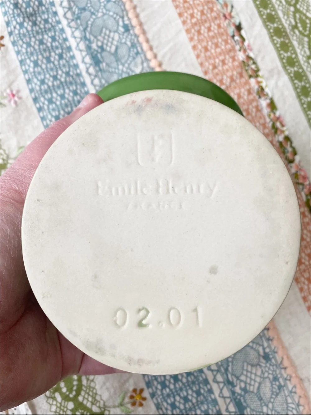 Vintage Emile Henry Green Clay Salt Pig Discontinued Color